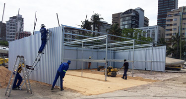 This is a photo of the ski-boat garages at PYC Yacht club, built with steel-frame construction
