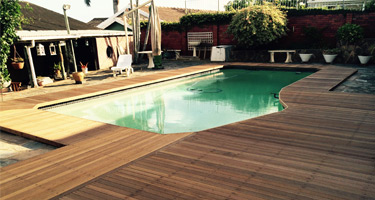 This is a photo of a wooden deck built around a pool 
                                     at a private residence in Glenwood, Durban